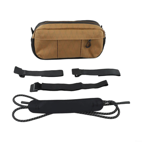 Brown Waterproof Nylon Bike Handlebar Bag With Grab And Go Large Main Compartment And Side Pockets For Mountain Road And E Bike Commuter Gear