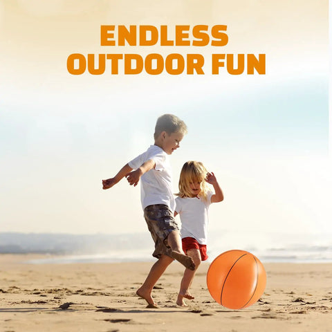 Pack Of 12 Inflatable 16 Inch Basketball Beach Balls For Pool Or Beach Fun with kids playing on beach sand