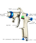 Pro Grade Manual Paint Sprayer Featuring Adjustable Tips And Roomy 400 CC Tank For Auto Body Work and Touch Ups with detailed valve controls.