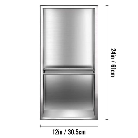Front view of 304 Stainless Steel Shower Niche 12 By 24 By 4 Inches Wall Inset Recessed Shelf for Shower and Bathroom