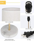 Gold Marble Base Bedside Table Lamp For Bedroom And Office details including fabric lampshade, E26 bulb base, and UL plug