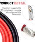 Top Shelf 2 Gauge Car Battery Cable 2 Pack Flexible Wiring Harness showcasing 3/8 inch ring terminal and wire detail.