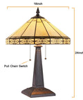 Stained Glass Tiffany Style Table Lamp With 2 Lights, 16 Inch Wide Cream Color Shade, Mission Art Bedside Reading Desk Lamp