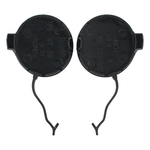 Back view of Black Front Bumper Tow Hook Eye Cap Covers Left And Right Pair For Porsche Cayenne 2011 2012 2013 2014 Premium ABS Plastic Matte Black Finish