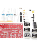 Unassembled components of DIY Crystal Oscillator Frequency Counter Tester Kit 1Hz to 50MHz With Five Digit Red Display No Fuss Plug In Module