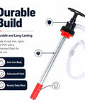 Heavy Duty Manual Push Oil Transfer Pump Works Like A Charm with cast iron body, 47in clear hose, for efficient oil transfer.