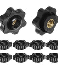 10 Pack M6 Star Knobs With 25mm Heads Through Hole Brass Insert Screw In Clamping Hand Knobs Black Plastic Durable Machine Accessory For Tooling Furniture And DIY Projects