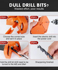 Total Beast Dual Wheel Drill Bit Sharpener Knocks Out Dull Edges On HSS Carbide And Masonry Bits Lightning Fast Portable Diamond Grind Rig Straight Up Made For Quick Garage Fixes steps showing how to sharpen drill bits