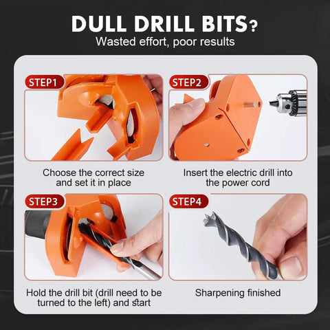 Total Beast Dual Wheel Drill Bit Sharpener Knocks Out Dull Edges On HSS Carbide And Masonry Bits Lightning Fast Portable Diamond Grind Rig Straight Up Made For Quick Garage Fixes steps showing how to sharpen drill bits
