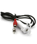 Close-up view of RCA audio cable with white and red connectors for the Beefy 2 Channel Bridgeable Marine Amplifier With 200 Watt RMS At 4 Ohm Wireless Bluetooth Connectivity High Crossover Full Range Stereo For Boats And Marine Audio System.