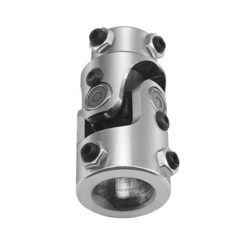 Chrome Steering U Joint Coupler For One Inch Double D To Three Quarter Inch Double D Shaft Universal Joint Single Joint Three And A Quarter Inch Overall Length One And Five Eighths Inch Outside Diameter Beefed Up Auto Steering Shaft Connector