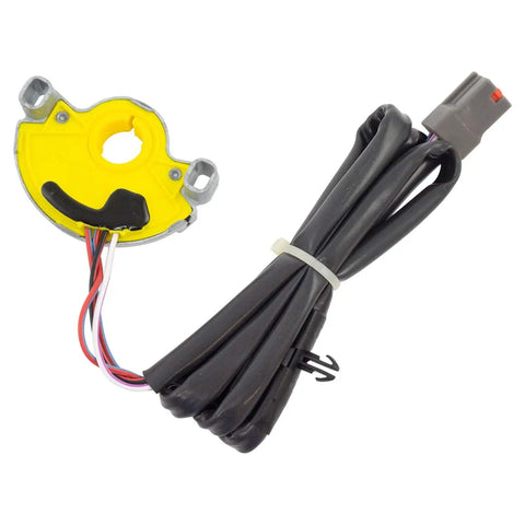 Neutral Safety Switch Transmission Mounted For 78 79 Ford Bronco And 79 Ford LTD LTD II Thunderbird F Series F-100 F-150 F-250 F-350 Drop In Replacement Sensor showing yellow component and attached cables.