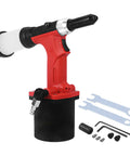 Heavy-Duty Pneumatic Rivet Gun S70 With Air-Powered Hydraulic Force and Three Nosepieces for 4, 5 and 6 4 Millimeter Rivets Includes Waste Collection Tube Ergonomic Professional Grade Industrial Tool.