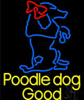 Dog Logo LED Neon Sign with Dimmer 31 Inch Tall by 24 Inch Wide, black square acrylic backing, showing poodle dog design with red bow.