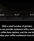 Dead Accurate Automatic Coffee Bean Dispenser With Dual Weight Presets And Smart Auto Calibration For Hassle Free Single Or Continuous Dosing 200 Gram Hopper control panels showing weight presets and settings.