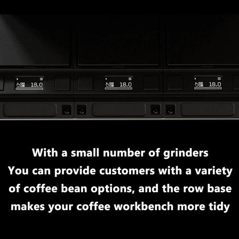 Dead Accurate Automatic Coffee Bean Dispenser With Dual Weight Presets And Smart Auto Calibration For Hassle Free Single Or Continuous Dosing 200 Gram Hopper control panels showing weight presets and settings.
