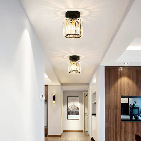 Compact Silver Modern Semi Flush Mount Ceiling Light Fixture With Chrome Finish in hallway, crystal shade, farmhouse style
