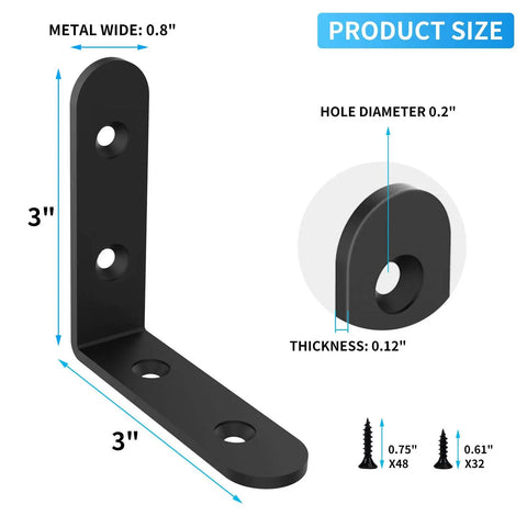 Heavy Duty Cast Iron Shelf Brackets 3 Inch L Shape Corner Braces Black Steel Wall Mounts With Screws Rust Resistant Easy Install 16 Pack