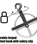 12 Inch Aluminum Scaffold Hoist Pulley With Dual Sealed Bearings, 1000 Lb Working Load, swivel hook and safety clip shown