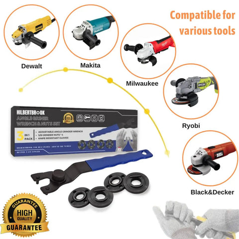Grinder Wrench Set 5/8-11 Nuts Fits 4.5 5 7 Inch Grinders Makita DeWalt with wrench and compatible angle grinders