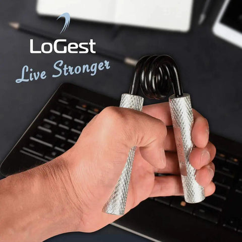 Hand using Metal Hand Grip Strengthener 100 To 350 Lb No Slip Heavy Duty Grip Strength Trainer With Gift Box for exercise.