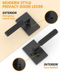 Image showing Six Pack Black Privacy Door Handles With Levers And Knobs For Indoor Doors, featuring keyless access button and unlock hole.