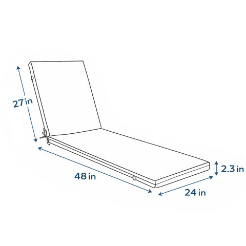 Diagram of All Weather Waterproof Chaise Lounge Cushions Set Of 2, 75 Inch Long, 24 Inch Wide, 2.5 Inch Thick, dimensions labeled