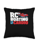 Remote Control Boating Is My Cardio Throw Pillow with RC boat graphic for Sailors and Nautical Lovers, black polyester fabric