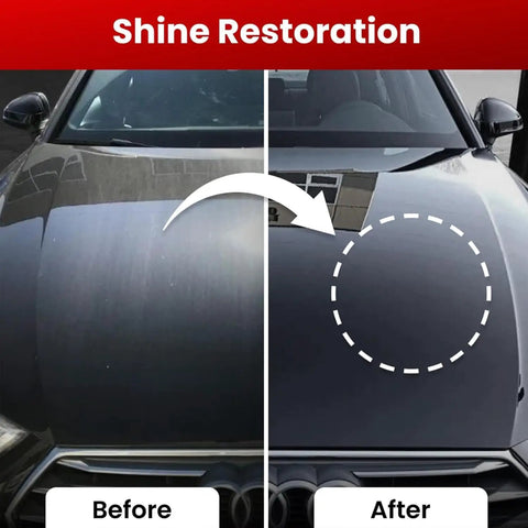 Car hood before and after using Nano Car Scratch Remover Spray Kit 3 Pieces Quick Shine And Long Lasting Protective Coating