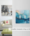 Blue And Gold Marble Texture Double Gang Toggle Light Switch Cover With Elegant Wall Plating showcased in a living room.