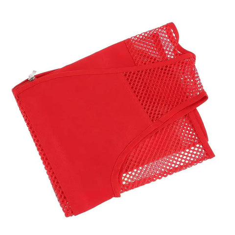Top Shelf High Visibility Safety Vest Built To Last In Bold Red Mesh Heavy Duty Work Wear With Snug Pockets, folded view.