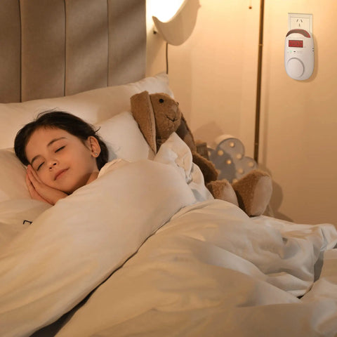 Girl sleeping peacefully with Three Pack Carbon Monoxide Detectors Plug In CO Alarm With Digital Display in bedroom