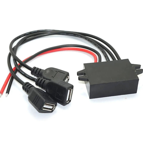 Beefed Up 12V 24V To 5V Car Power Converter With Triple USB Ports, 6A 30W, showing three USB ports and wiring