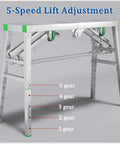 5-speed lift adjustment on Top Shelf Folding Work Platform And Scaffold Tower With Adjustable Height for easy positioning.