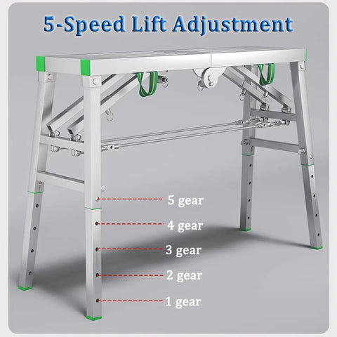 5-speed lift adjustment on Top Shelf Folding Work Platform And Scaffold Tower With Adjustable Height for easy positioning.