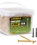 Deck Screws 3 Inch Size 10 Exterior Epoxy Coated Tan Bulk Pack 1700 Pieces With Torx Drive Coarse Thread T25 Bit Included Salt Spray Tested Weatherproof For Outdoor Decks Fencing Siding Projects in plastic container with three T25 bits shown