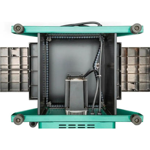 Inside view of 12 Inch Combo Planer Jointer With Helical Cutterhead 1.5 Hp Motor showcasing motor and internal components.