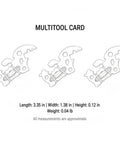 Diagram of slim metal multitool card with screwdriver and bottle opener credit card size for wallet or bag everyday carry essential