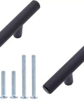 Matte Black Euro Bar Cabinet Handles And Drawer Pulls, 5.38 Inch Length, with mounting screws, flat black finish, angle view