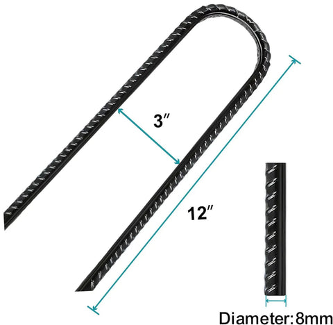 Beefed Up U Shape Ground Stakes 8 Pack Galvanized Steel Anchors 12x3 inch dimensions for secure anchoring