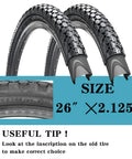 Two Pack Beach Cruiser Bike Tires 26x2.125 with Inner Tubes and Levers, wear resistant, durable rubber, close-up tread design