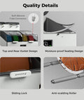 Close-up of Dual Independent Heating Chambers Filament Dryer Box details, showing outlet design, sealing, lock, and roller