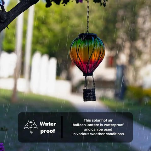 Colorful Solar Hot Air Balloon Lantern With Realistic Flickering Flame For Outdoor Waterproof Hanging Light in rain