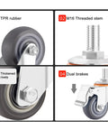 Heavy Duty Swivel Caster Wheels With M Threaded Stem And Top Plate, Double Locking 360 Degree Caster Set features and components