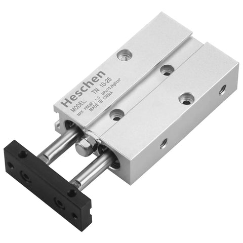 Double Rod Air Cylinder For Industrial Automation, TN10x25, 10mm Bore, 25mm Stroke, Double Acting Pneumatic Actuator With Magnetic Piston, 0.4 Degree Non Rotation Precision For CNC, Robotics And Pick And Place, Heavy Duty Reliability, silver aluminum double-rod pneumatic cylinder