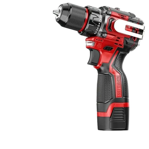 Heavy Duty Brushless Impact Driver Cordless Electric Drill With Rock Solid Metal Ratchet Chuck and Smooth Tapping Mode, side view.