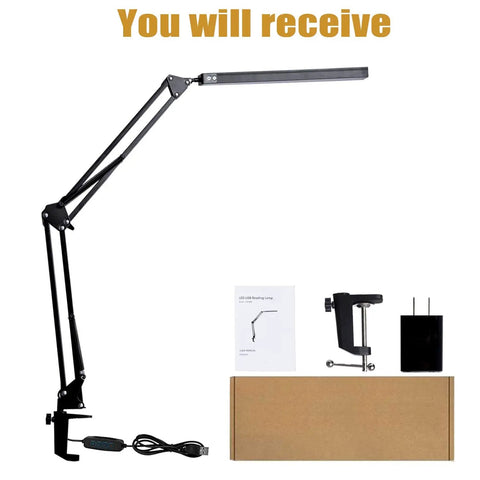 Led Desk Lamp With Clamp And Swing Arm For Easy Setup, Eye Friendly Reading Light With 3 Color Modes And 10 Brightness Levels