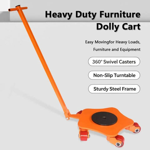 Heavy Duty Industrial Machinery Skate Dolly Features 360 Degree Slew Rotation Pu Anti Skid Rollers For Heavy Object Transfers Without The Hustle and Smooth Sailing On Any Shop Floor, orange dolly cart with 360° swivel casters.