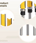 Top Tier 4 Pc Flush Trim Router Bit Set With 1/4 Inch Shank And Bearing Carbide Blades for detailed woodworking projects.
