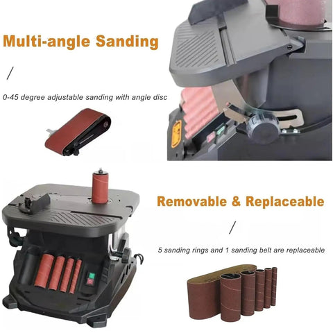 450W Electric Oscillating Spindle Sander And Belt Sander Combo with adjustable sanding disc and removable sleeves.